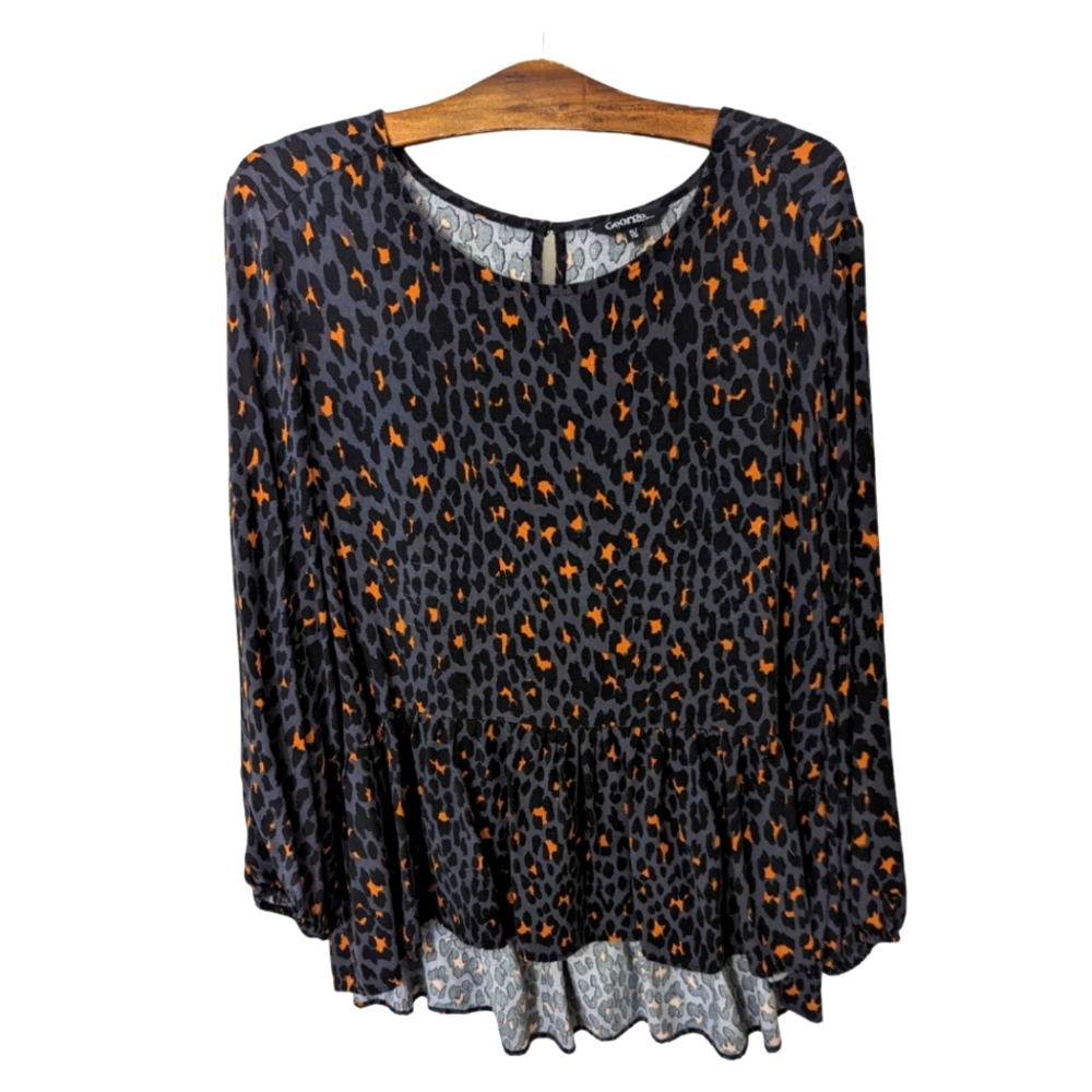 Cheetah Print 3/4 Sleeve Peplum Blouse XL George Ladies Extra Large Lightweight